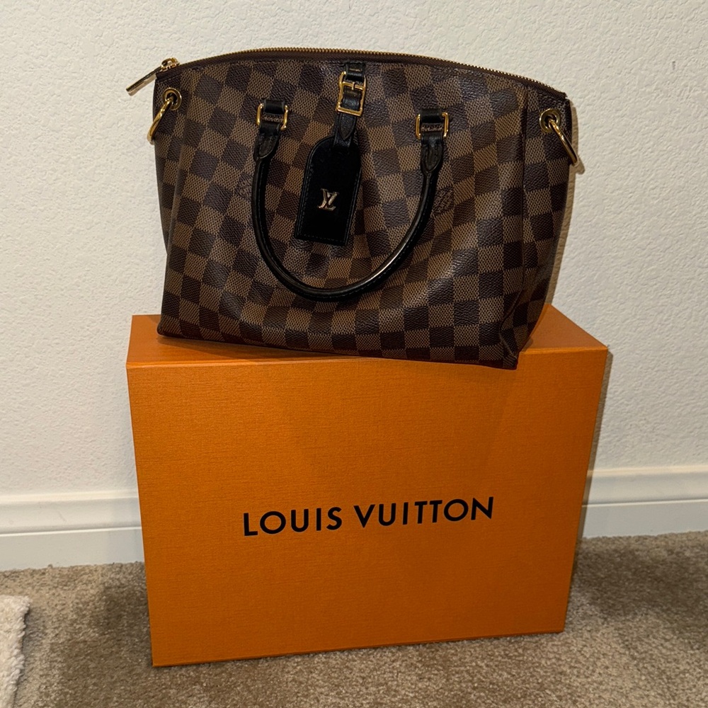 Louis Vuitton Damier Ebene Handbag with Gold Accents